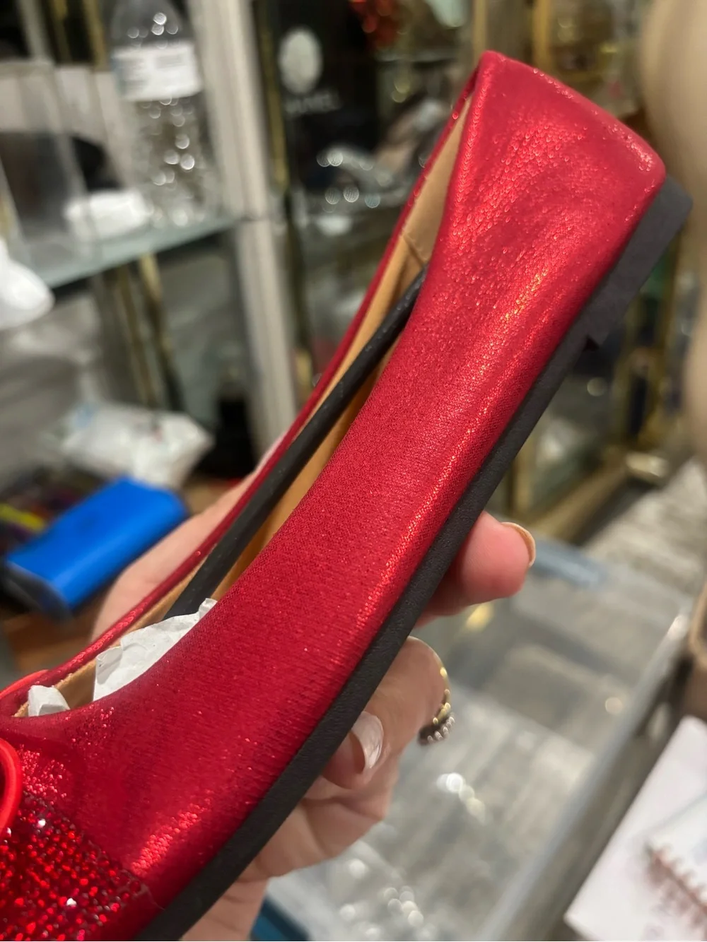 Red Crystal-Embellished Women's Ballet Flat